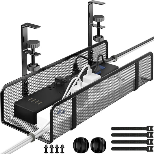 Under Desk Cable Management Tray, Wire Management Desk Cable Organizer Cable Management Box, Cord Organizer Storage for Office, Home