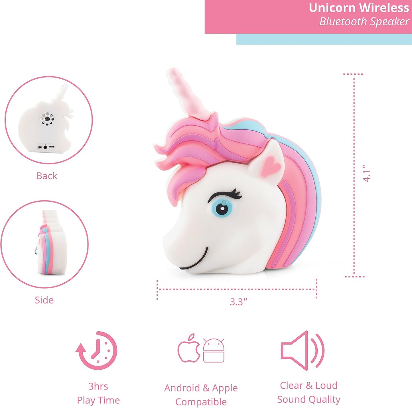 Unicorn Bluetooth Wireless Speaker - Bluetooth Speaker for Kids - Portable Bluetooth Speaker in Many Fun Designs - Compatible with iPhone and Android Devices