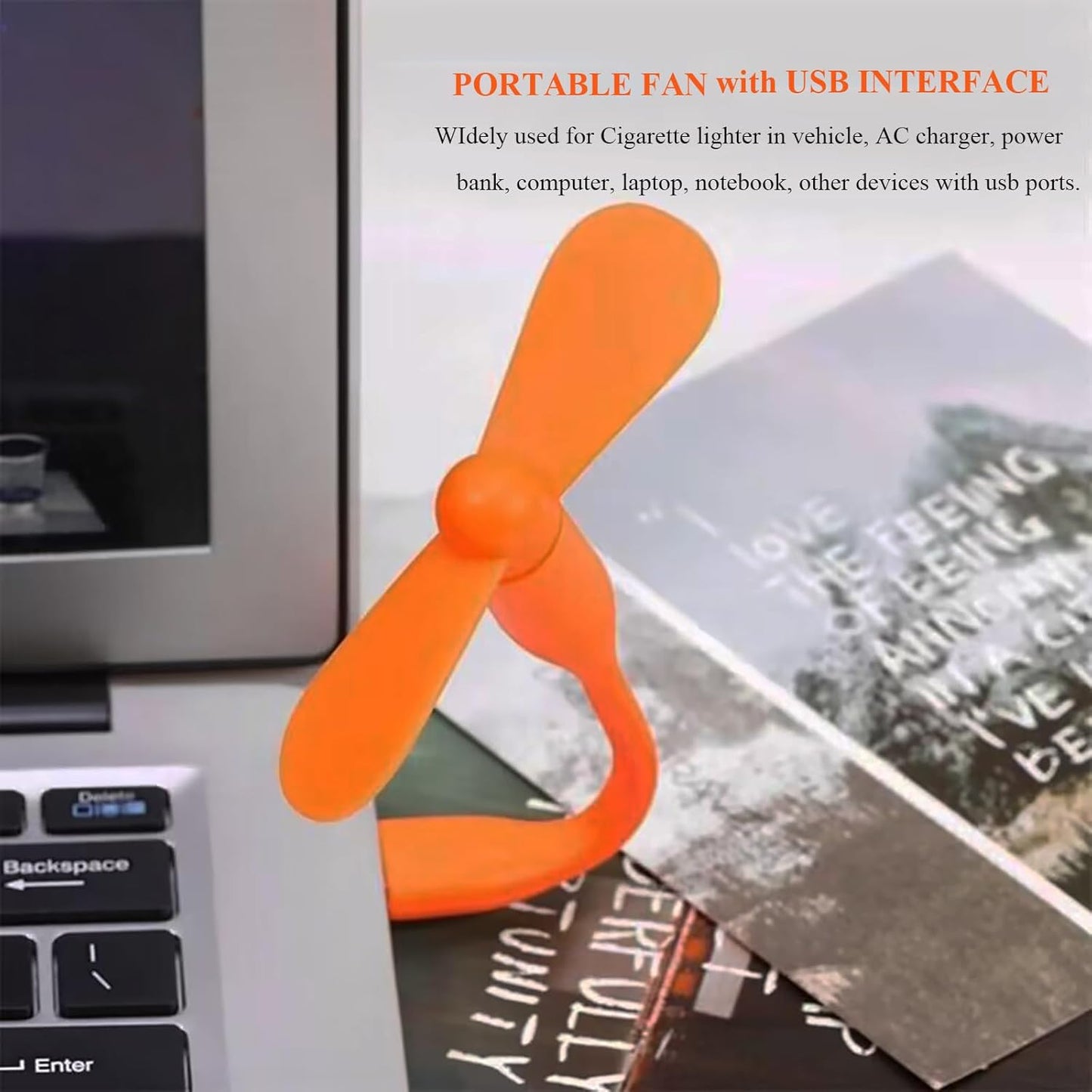 Mini USB Fan, Portable Pocket Fan USB-A Powered Little Cooler, Quiet Operation, for Home Office Car Outdoor Travel- 4 Pack (Orange)