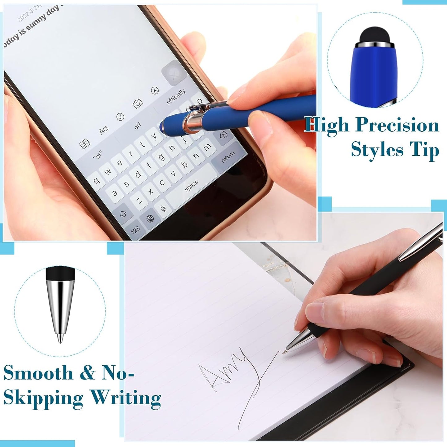 Konohan 100 Pieces Stylus Pen 2 in 1 Ballpoint Pen with Stylus Tip for Touch-Screen Phone Tablet, Touchscreen Devices, Compatible with iPad iPhone