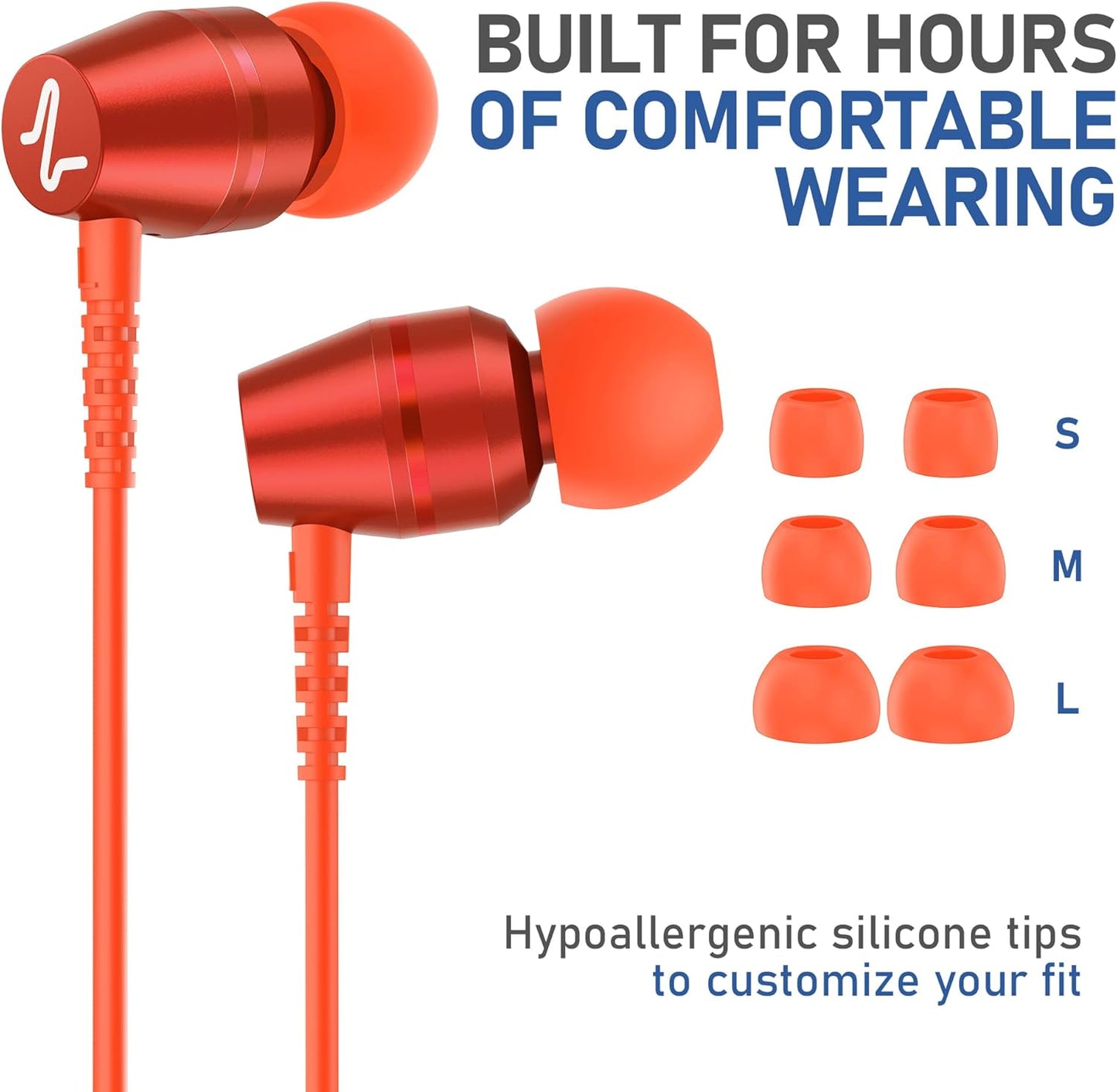 LUDOS OMNITONE Wired Earbuds in-Ear Headphones, 5 Year Warranty, Earphones with Microphone, 3.5 mm Jack Corded Ear Buds, Videoconference for iPhone, Samsung, Laptop, Kids, School Students - Coral