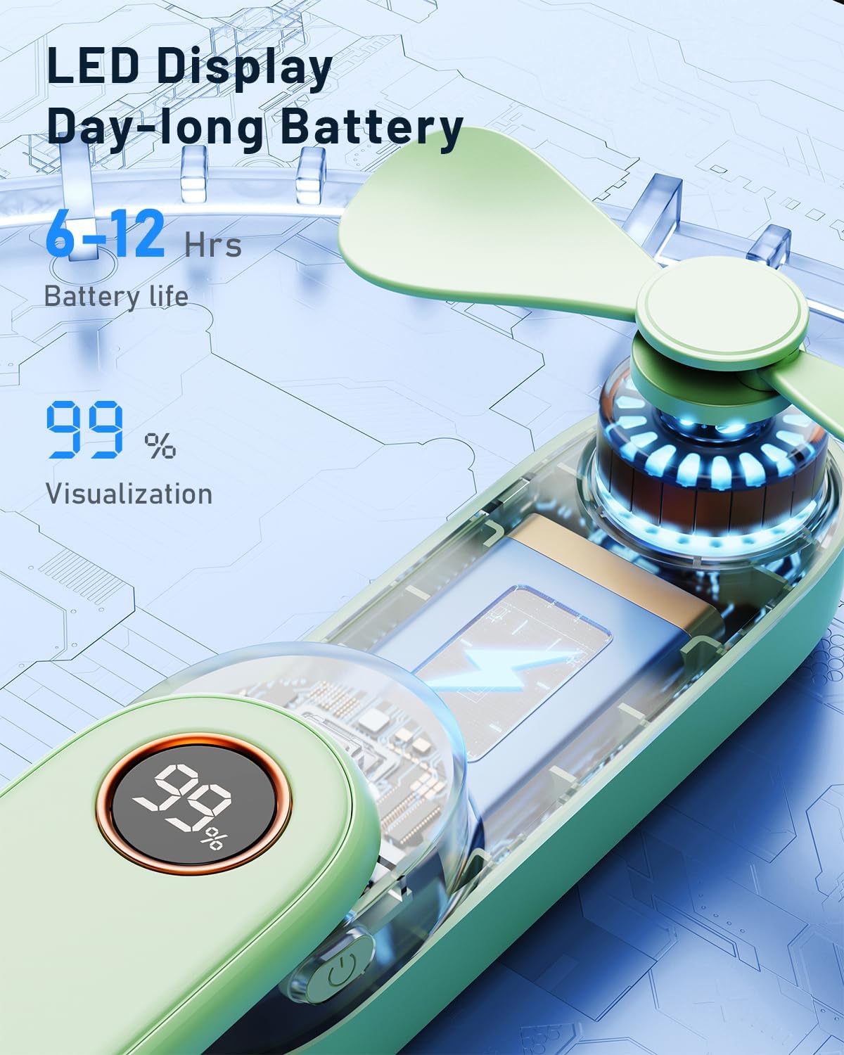 SWEETFULL Portable Handheld Mini Fan with LED Display, 3-in-1 Personal Foldable USB Rechargeable Hand Held Fan & Flashlight for Travel, Lash Eyelash, Cute Small Pocket for Women, Girls