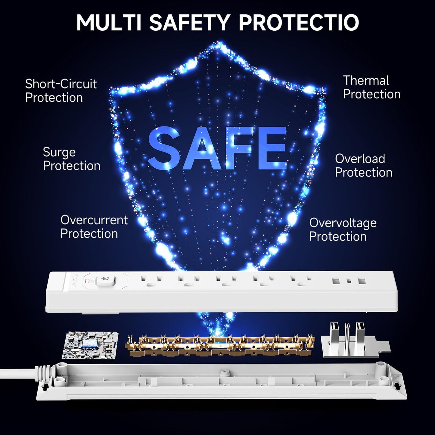15 Ft Power Strip Surge Protector with USB Ports, Flat Plug Extension Cord, 5 AC Outlets and 3 USB Charging Ports, Wall Mountable, ETL Listed – White for Home, Office, Dorm