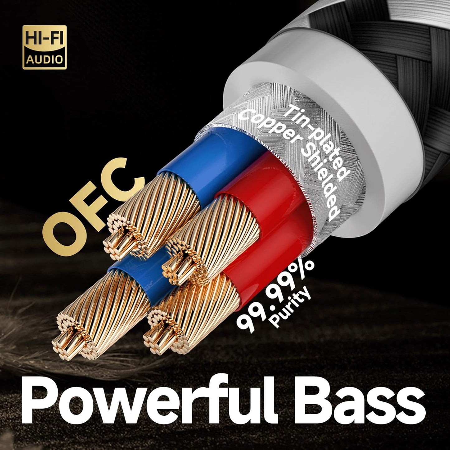 TODN Audiophile RCA Cables Stereo Shielded HiFi 2RCA Male to Male for Subwoofer, Phono, Car Audio (1.64ft/0.5m, 1 Pair)