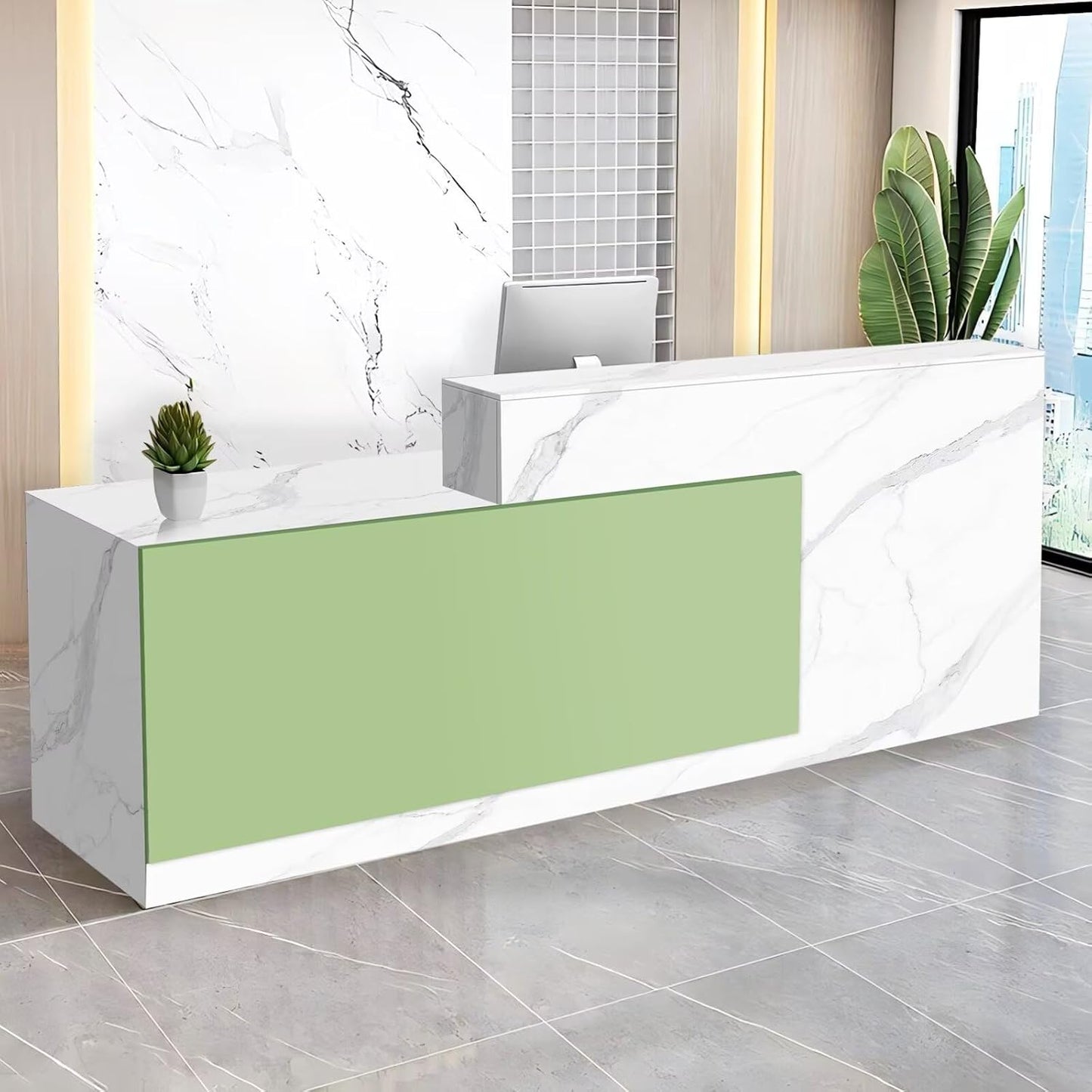 Reception Desk with Counter Modern Checkout Counter with Lockable Drawer Keyboard Tray Receptionist Desk for Office Salon Reception Table Q Left 47inch/120cm