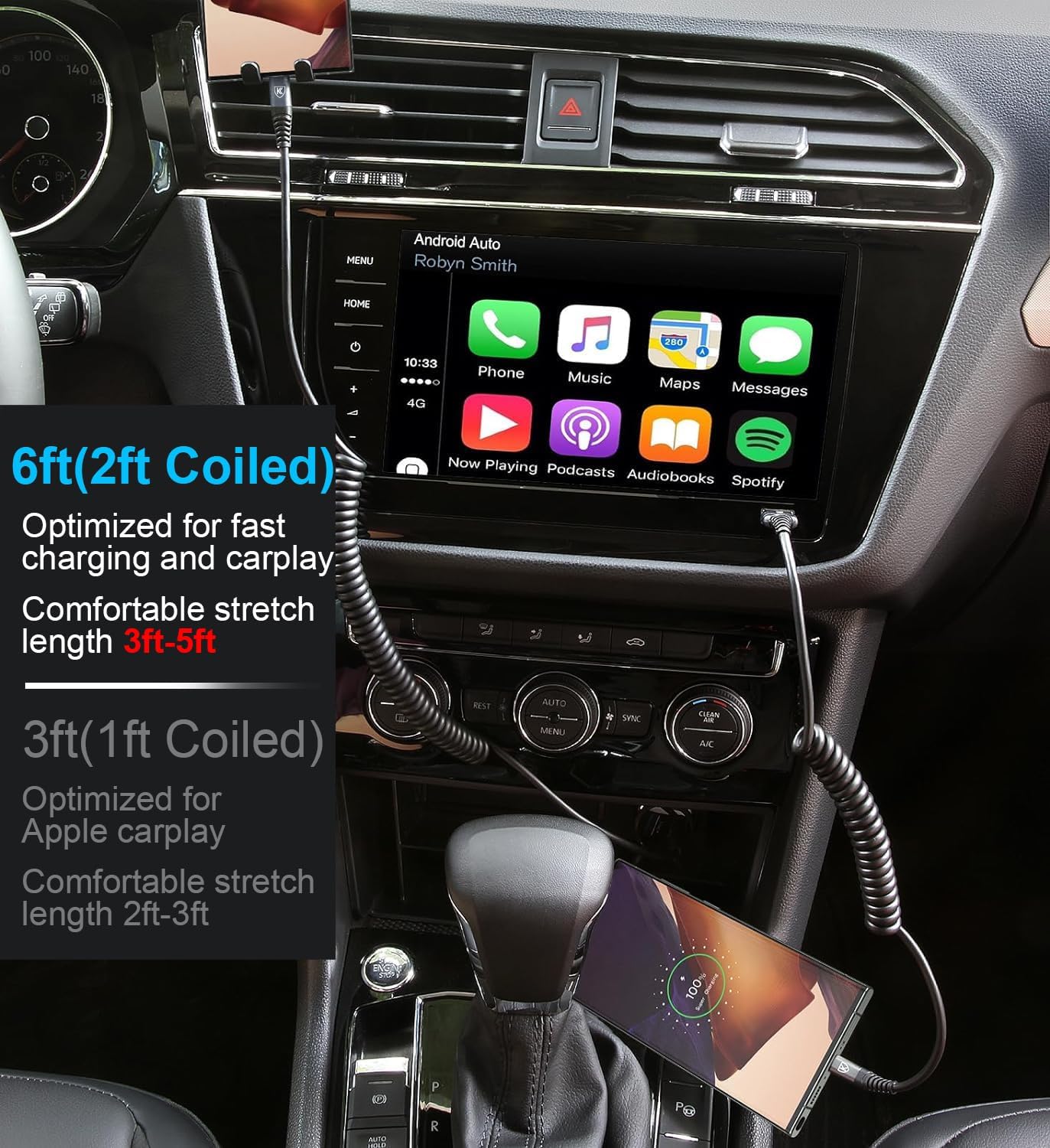 USB C to USB C Cable 6ft, 2Pack Coiled Charger for Car, Type C Fast Charging for iPhone 16/15/Plus/Pro/Pro Max/MacBook Pro 2020/iPad Pro 2020/iPad Air 4/Samsung Galaxy S23