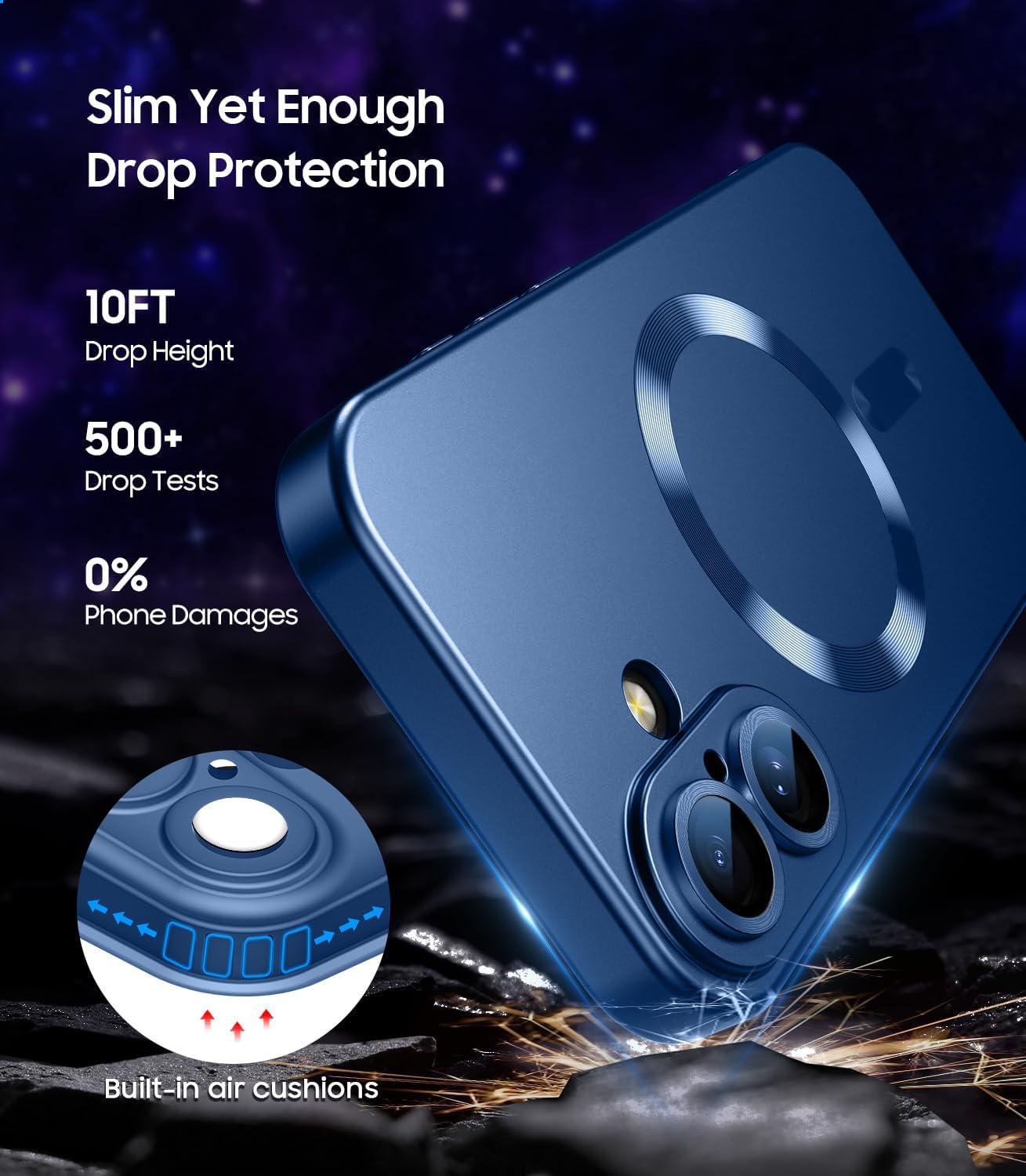 Magnetic for iPhone 16 Plus Case [Compatible with MagSafe][Built-in Camera Lens Protector] Slim Soft Silicone Bumper Shockproof Metallic Luster Phone Case (Blue)