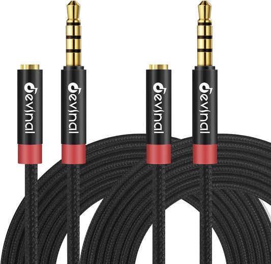 Devinal 3.5mm TRRS Headphone Extension Cable, 1/8" inch Female 4-Pole to Male Extension Cord, Mini-Jack Aux Stereo Audio Connector 6.6Ft/2M (2 Pack)