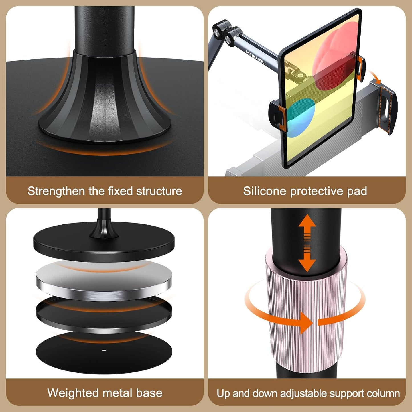 Tablet Floor Stand, 360° Rotation Tablet Holder, Compatible with iPad, iPhone, Samsung, Google, Kindle Tablet/Phone, (4.5''-12'')