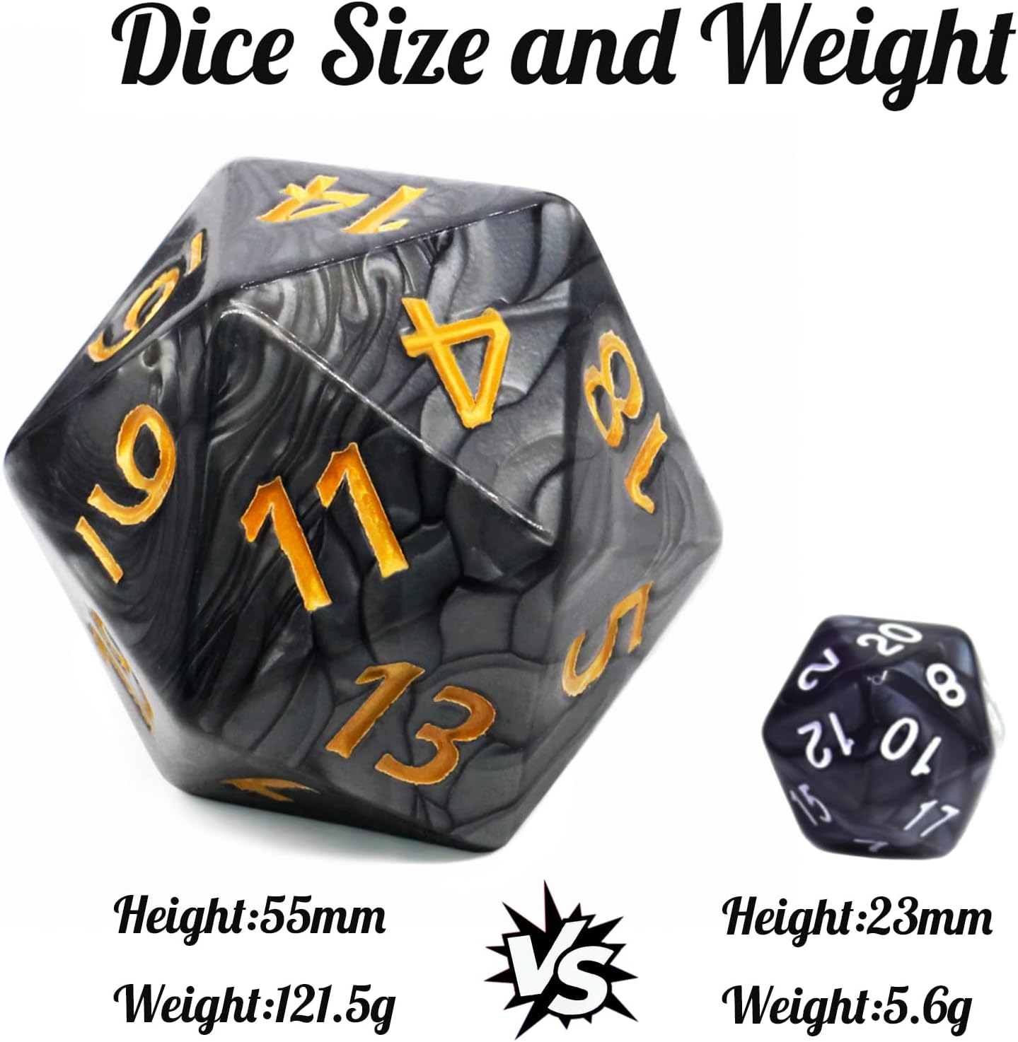 20 Sided DND Dice,D20 Giant Polyhedral Dice,55mm Titan Large Pearl Color D20 Dice,20 Sided Cube D&D Dice Set for Dungeons and Dragons, RPG, MTG Table Games(Black-Pearl Series)