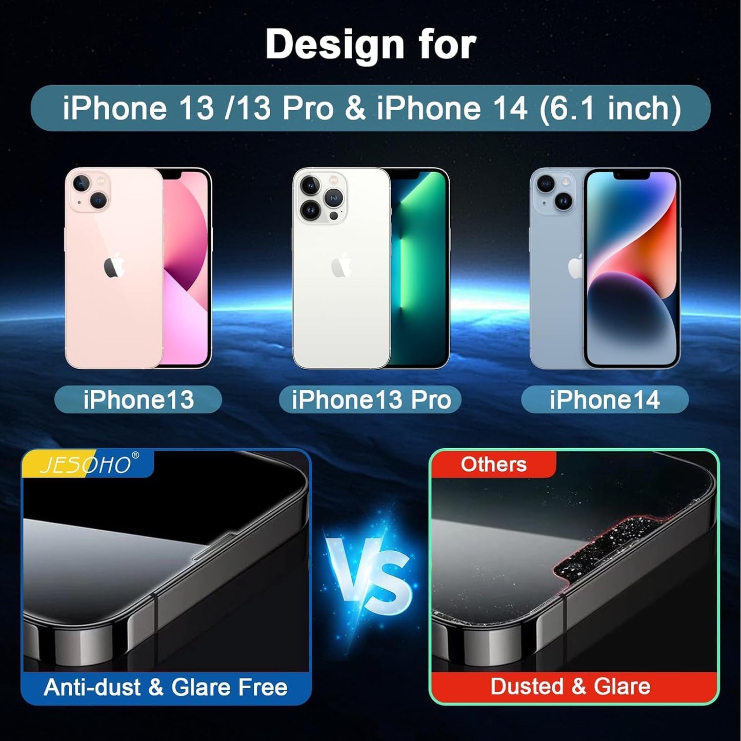 Screen Protector for iPhone 16e /13/13 Pro /14 [6.1 Inch], Colorless Anti-Blue Light Tempered Glass Films, HD Clear, 9H Hardness, No Bubbles, Case Friendly 2 pcs