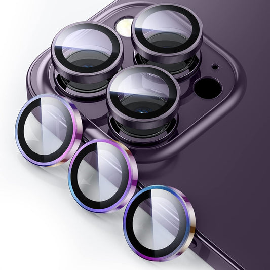 WSKEN for iPhone 14 Pro/iPhone 14 Pro Max Camera Lens Protector,[Night Shooting Mode] HD Tempered Metal Glass Camera Screen Protector Cover Film Accessories,Deep Purple + Colorful