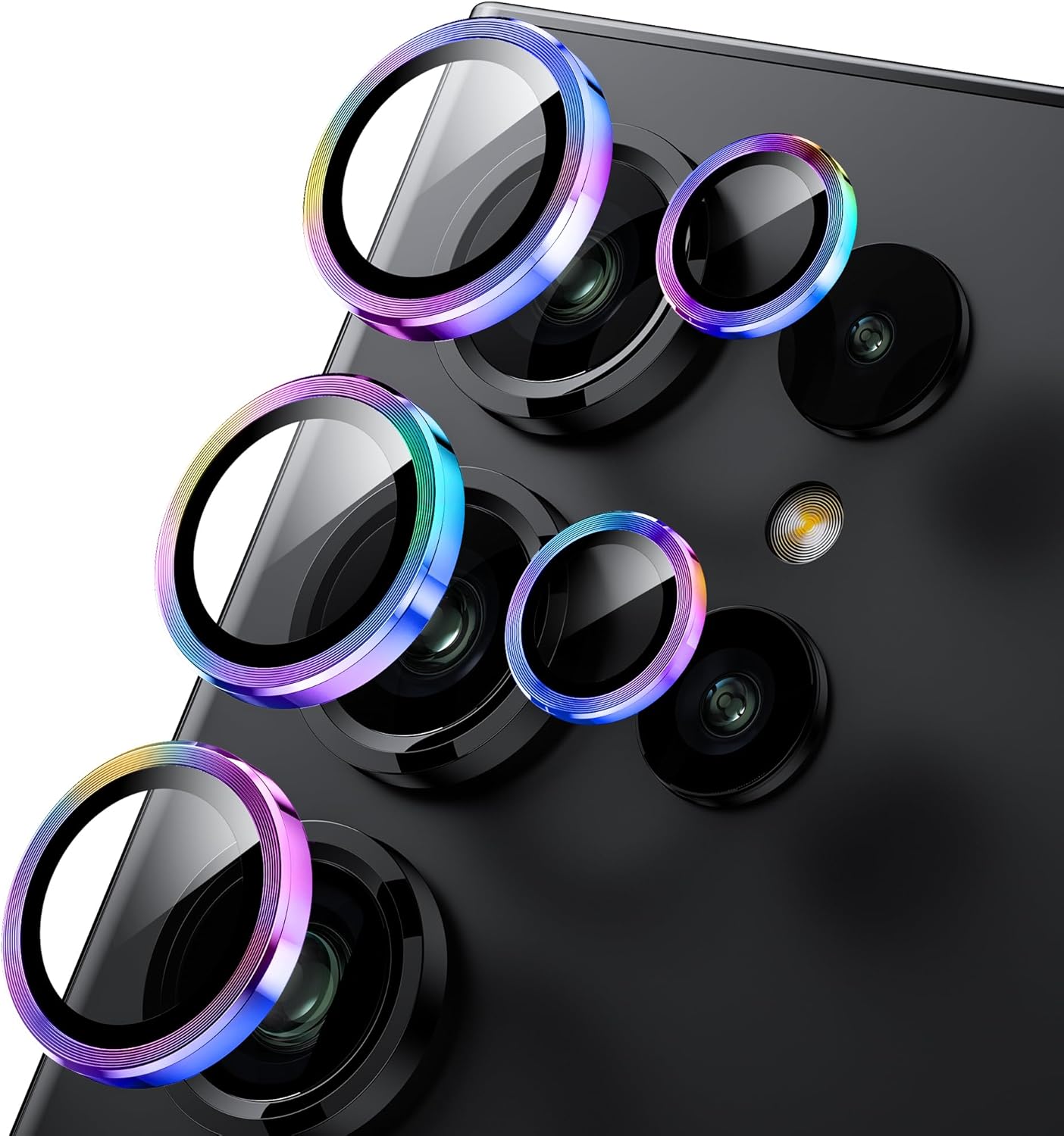 WSKEN for Samsung Galaxy S24 Ultra Camera Lens Protector, Ultra Thin Scratch Resistant 9H Tempered Glass with Aluminum Metal Circle Camera Screen Protector Cover Accessories, Colorful