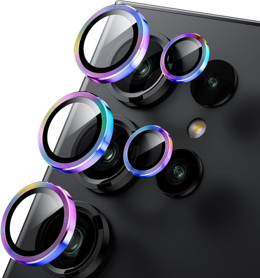 WSKEN for Samsung Galaxy S24 Ultra Camera Lens Protector, Ultra Thin Scratch Resistant 9H Tempered Glass with Aluminum Metal Circle Camera Screen Protector Cover Accessories, Colorful