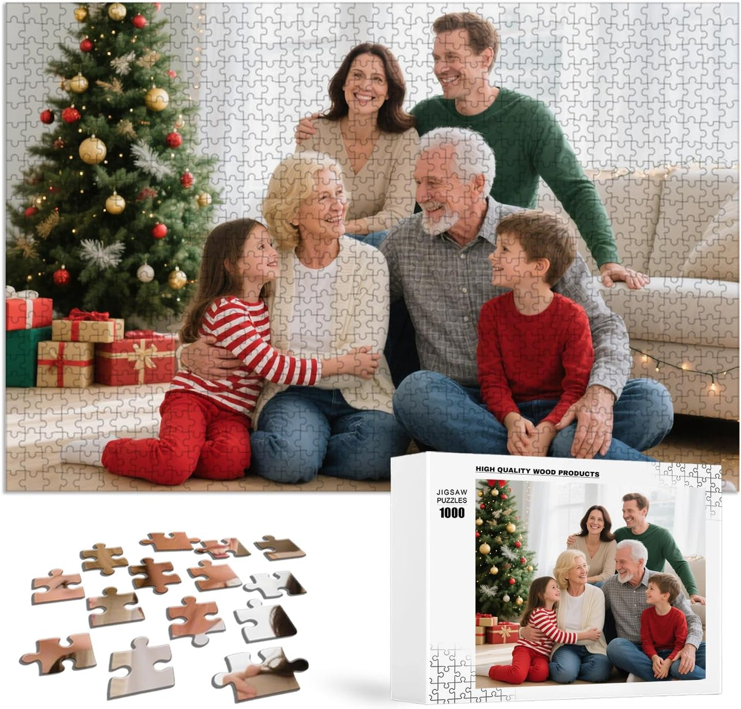 Custom Puzzle, Customize Puzzles from Photos with 120/200/300/500/1000 Pieces, Personalized Wooden Jigsaw Puzzle Gifts for Family, Adults, Christmas, Wedding, Pet
