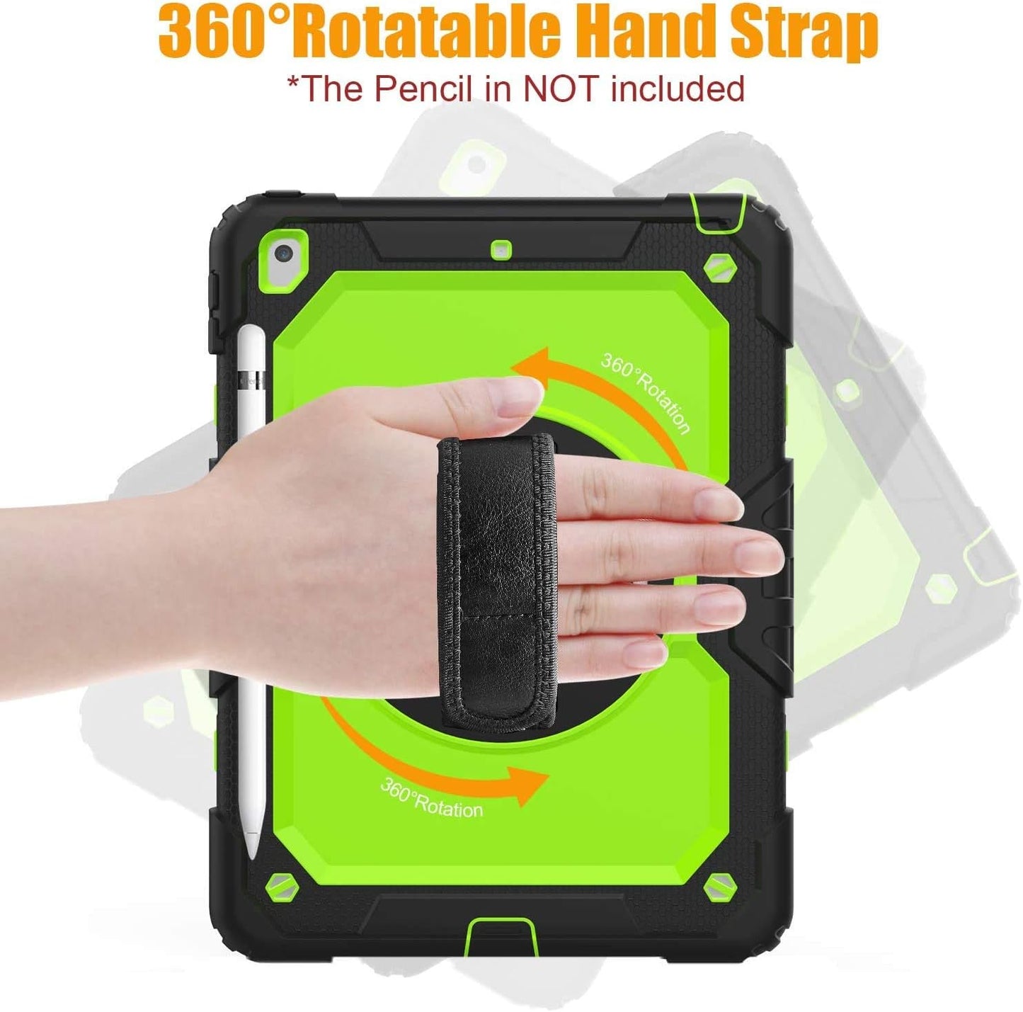 BLOSOMEET Case for iPad 9th/8th/7th Generation 2021/2020/2019 10.2 Inch with Tempered Glass Screen Protector & Pencil Holder,Protective Kids iPad 10.2 Case Cover w/Stand Hand Shoulder Strap,Green