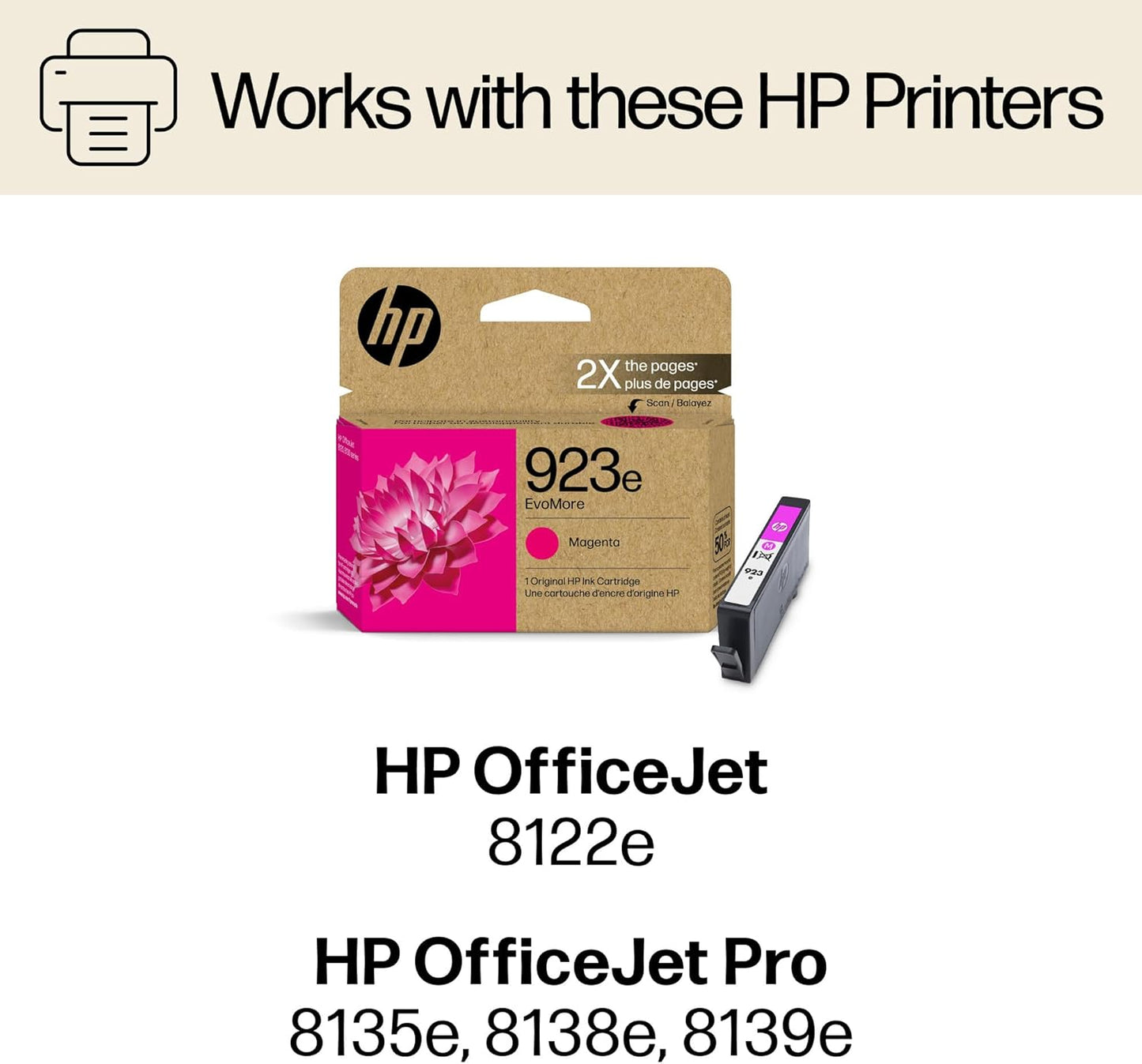 HP 923e EvoMore High Yield Magenta Ink Cartridge | Works OfficeJet 8120 Series, OfficeJet Pro 8130 Series | Carbon Neutral | 4K0T5LN