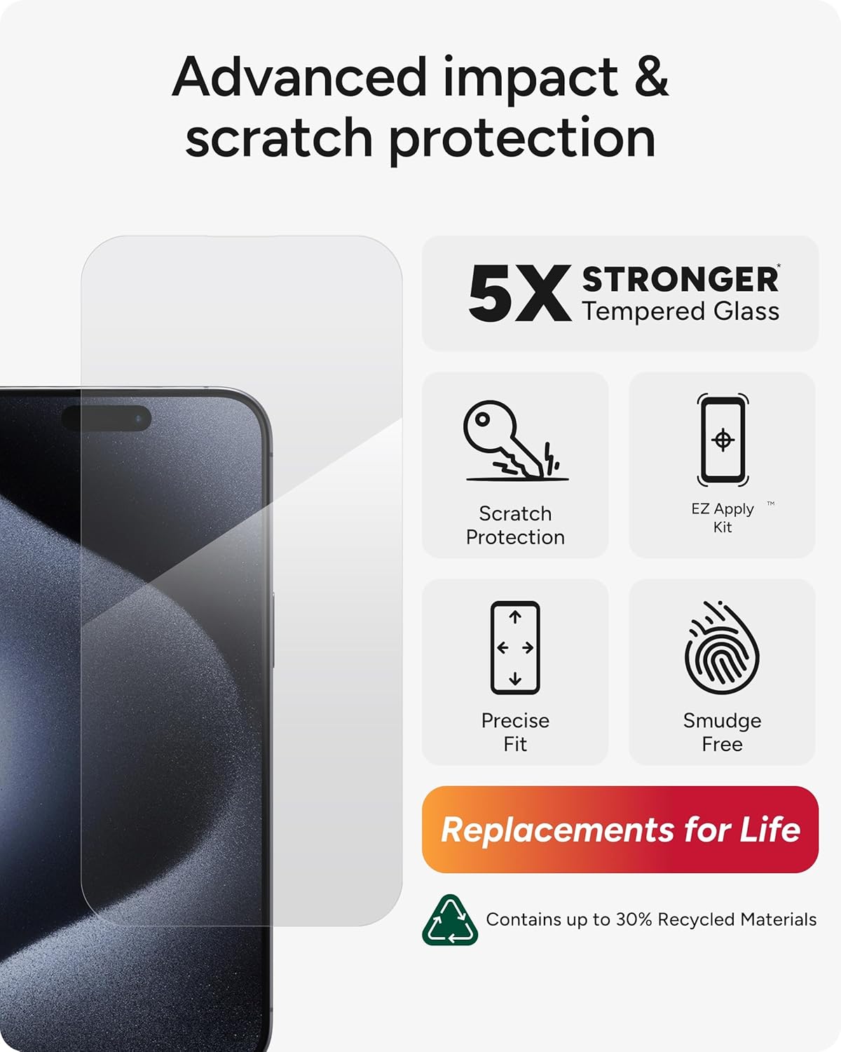 ZAGG InvisibleShield Glass Elite iPhone 15 Pro Max Screen Protector - 5X Stronger with Reinforced Edges, Scratch & Smudge-Resistant Surface, Easy to Install