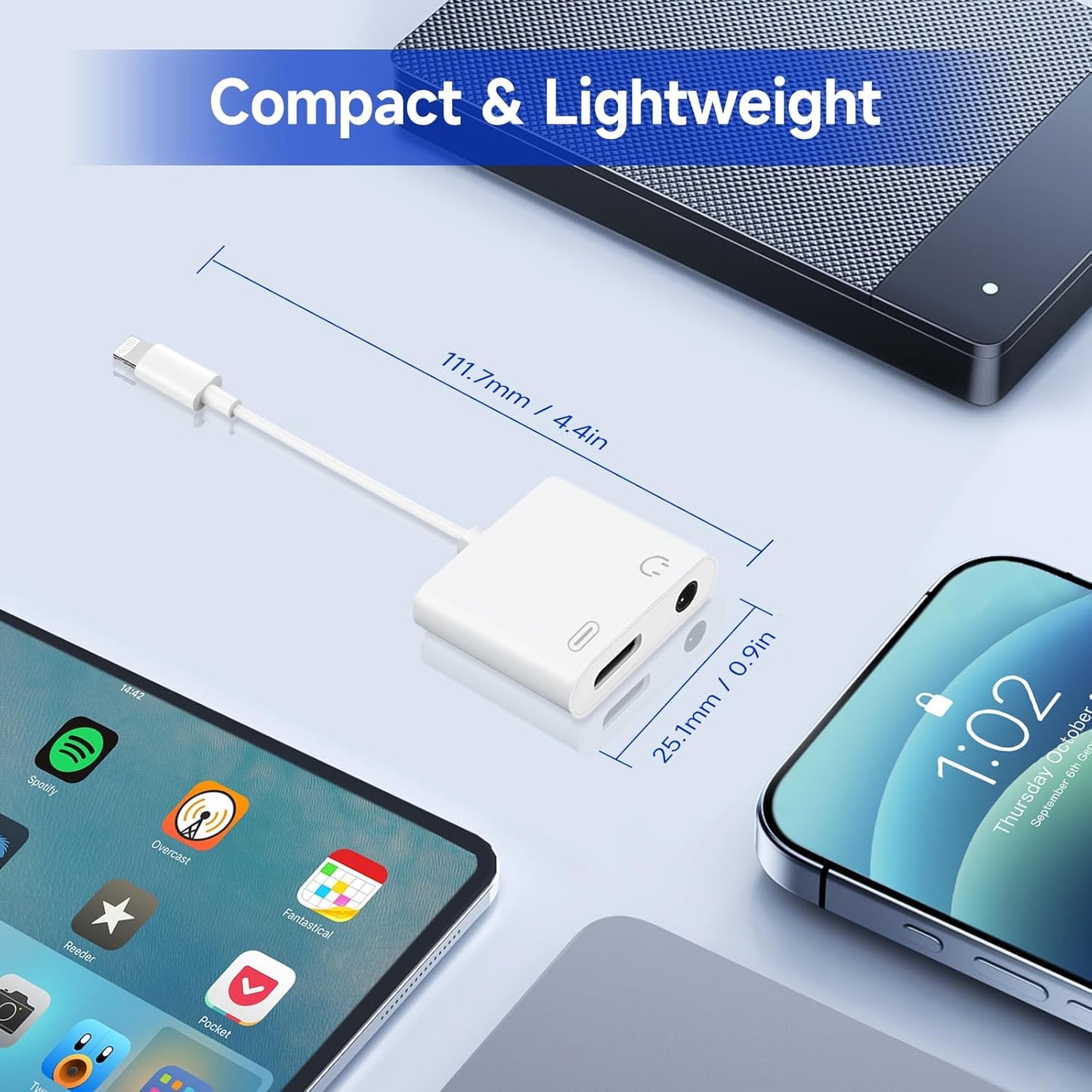 [Apple MFi Certified] 2-in-1 Charging & Audio Adapter for iPhone, Lightning to 3.5mm Headphone Jack Dongle Splitter, Supports Hi-Res Lossless Sound, Compatible with iPhone 14/13/12/11/XS/XR/8/7 2Pack