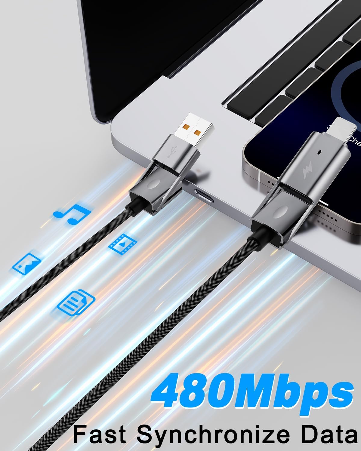 4 in 1 USB C Cable, 2Pack 6FT Round Braided Multi Fast Charging Cable, PD 65W 27W, 480Mbps Data Transfer, Compatible with iPhone/iPad/Samsung/MacBook