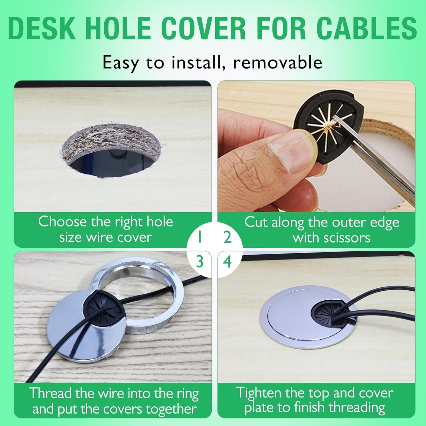 2 Pcs Desk Grommet 2-3/8" / 60 mm, Desk Cord Hole Cover, Cable Grommet Metal Zinc Alloy Materilal, Desk Hole Grommet for Home & Office Pc, Detachable Cable Cord Organizer-Bronze