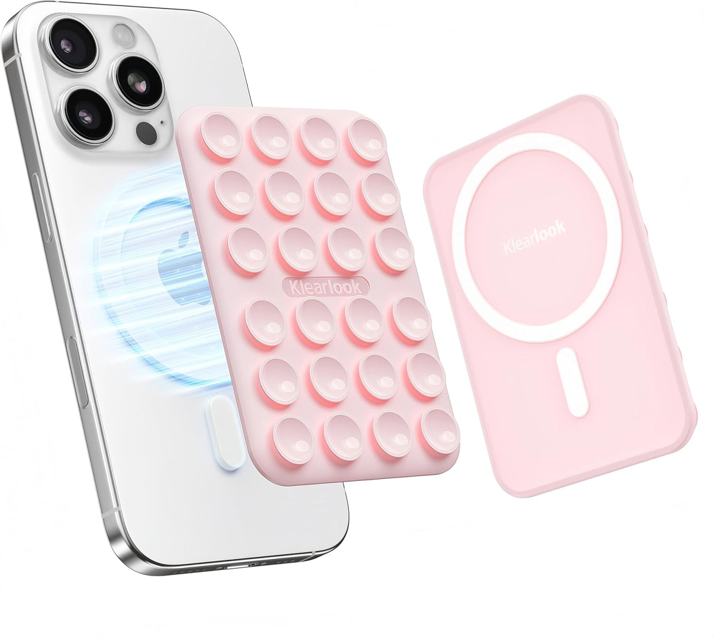 Klearlook Magnetic Suction Phone Mount for MagSafe Case, Silicone Sticky Phone Grip Holder for iPhone 16/15/14/13/12 Series, Removable Hands-Free Video/Selfie, Women Girl Teen Gift, Light Pink