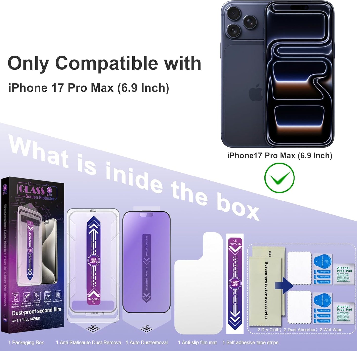 Matte Privacy Screen Protector for iPhone 17 Pro Max 6.9-Inch, Auto Dust Removal, 9H Anti-Spy Tempered Glass Film, Full Cover, Anti-Fingerprint, Easy Installation, 2 Pack