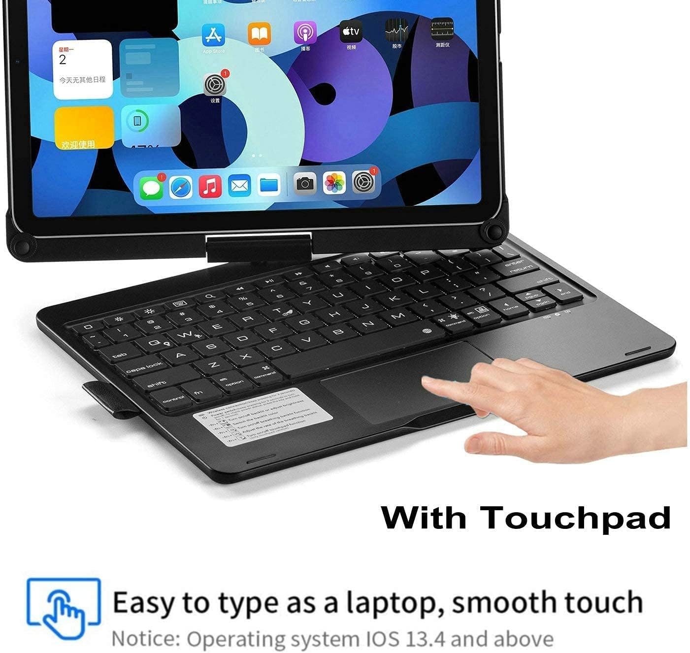 360° Rotatable Keyboard Case for iPad Air 13 inch (M3/M2-2025/2024)/Pro 12.9 (6th, 5th, 4th, 3rd Gen) with TouchPad, Backlits Aluminum Alloy Smart Case with trackpad Keyboard, Black