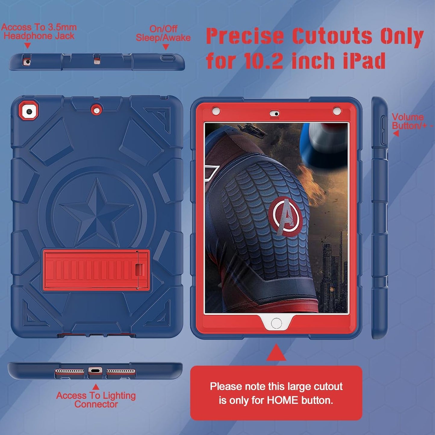 Rantice iPad 9th Generation Case, iPad 8th Generation Case, iPad 7th Generation Case, Hybrid Shockproof Rugged Drop Protection Cover with Kickstand for iPad 10.2'' (Navy Blue+Red)