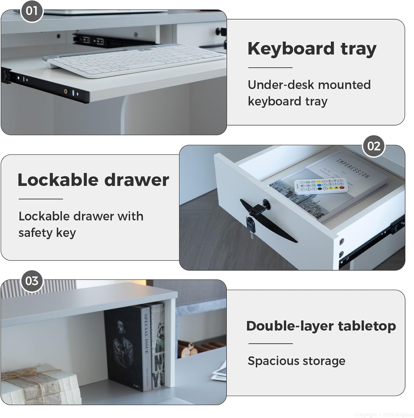 Reception Desk with Counter, Modern Front Desk Reception Counter with Keyboard Tray, Lockable Drawer and Storage Shelves for Office, Retail, Salon (White+Black/Right, 71" L*24" W*39" H)