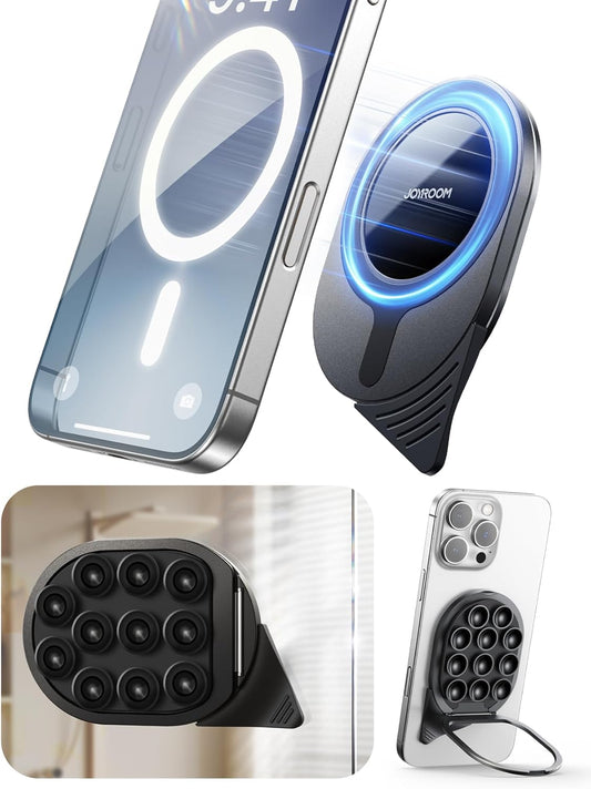JOYROOM Suction Cup Phone Mount, Magsafe Phone Grip with Pull Ring, Silicone Suction Phone Ring Stand for iPhone Samsung Android, Cell Phone Grip Holder for Creators, Selfies, Fitness