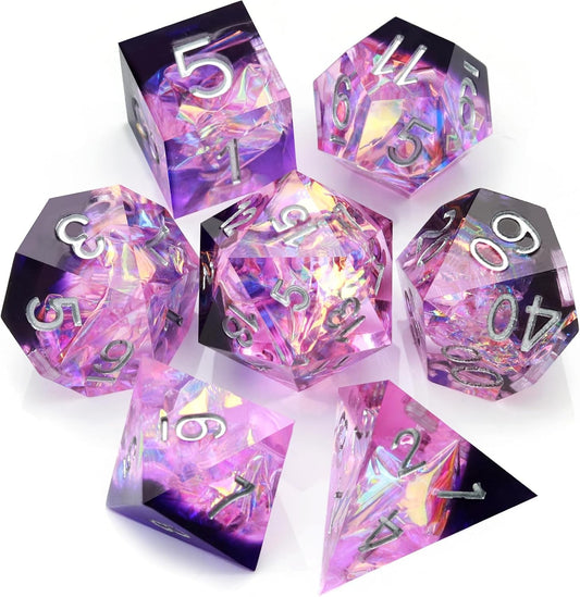 Haxtec DND Dice Set Sharp Edge Resin Dice with Dice Case Purple D&D Polyhedral Dice for TTRPGs Compatible with Dungeons and Dragons DND Gift