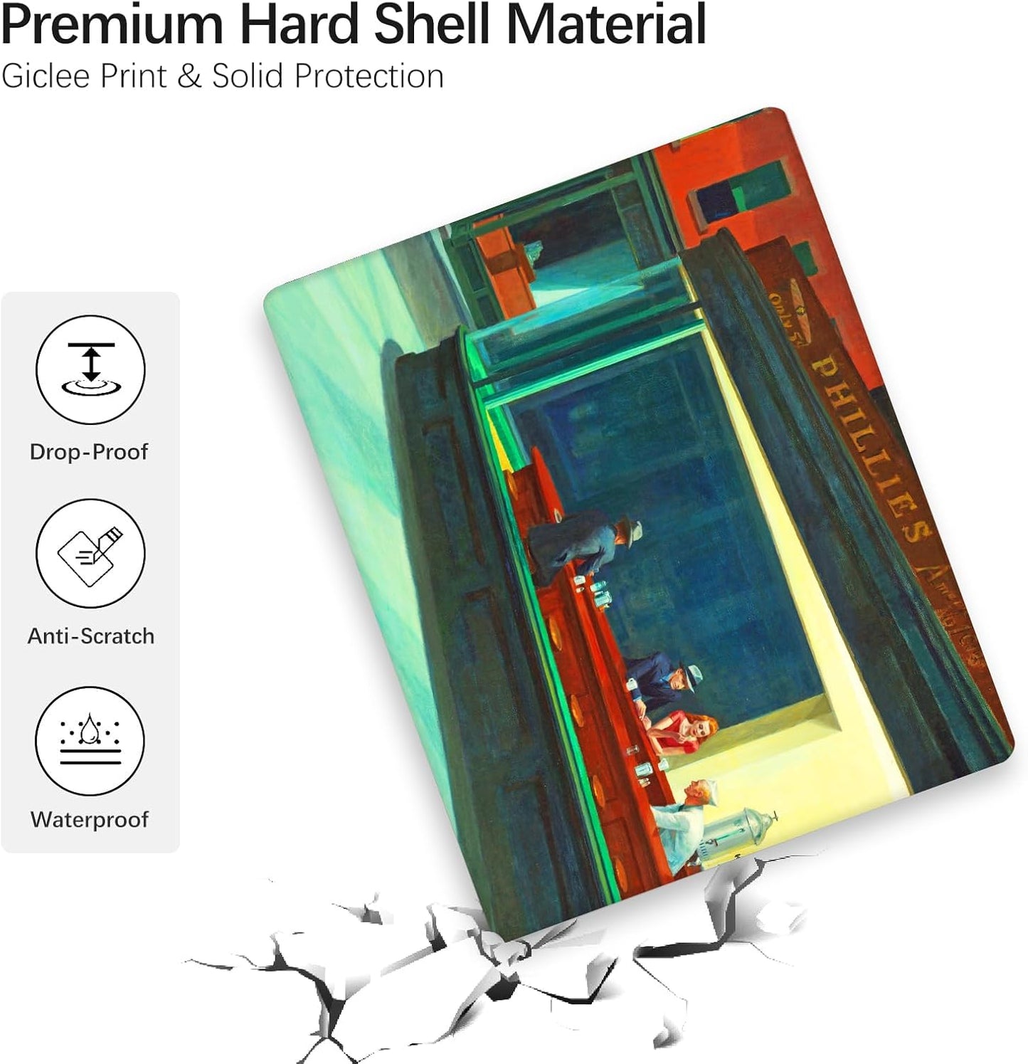 Berkin Arts Compatible with MacBook Air 13 inch Cover, 2022-2018 Release A1932 with Touch ID with Keyboard Cover & Screen Protector American Scene Painting (Nighthawks by Hopper)