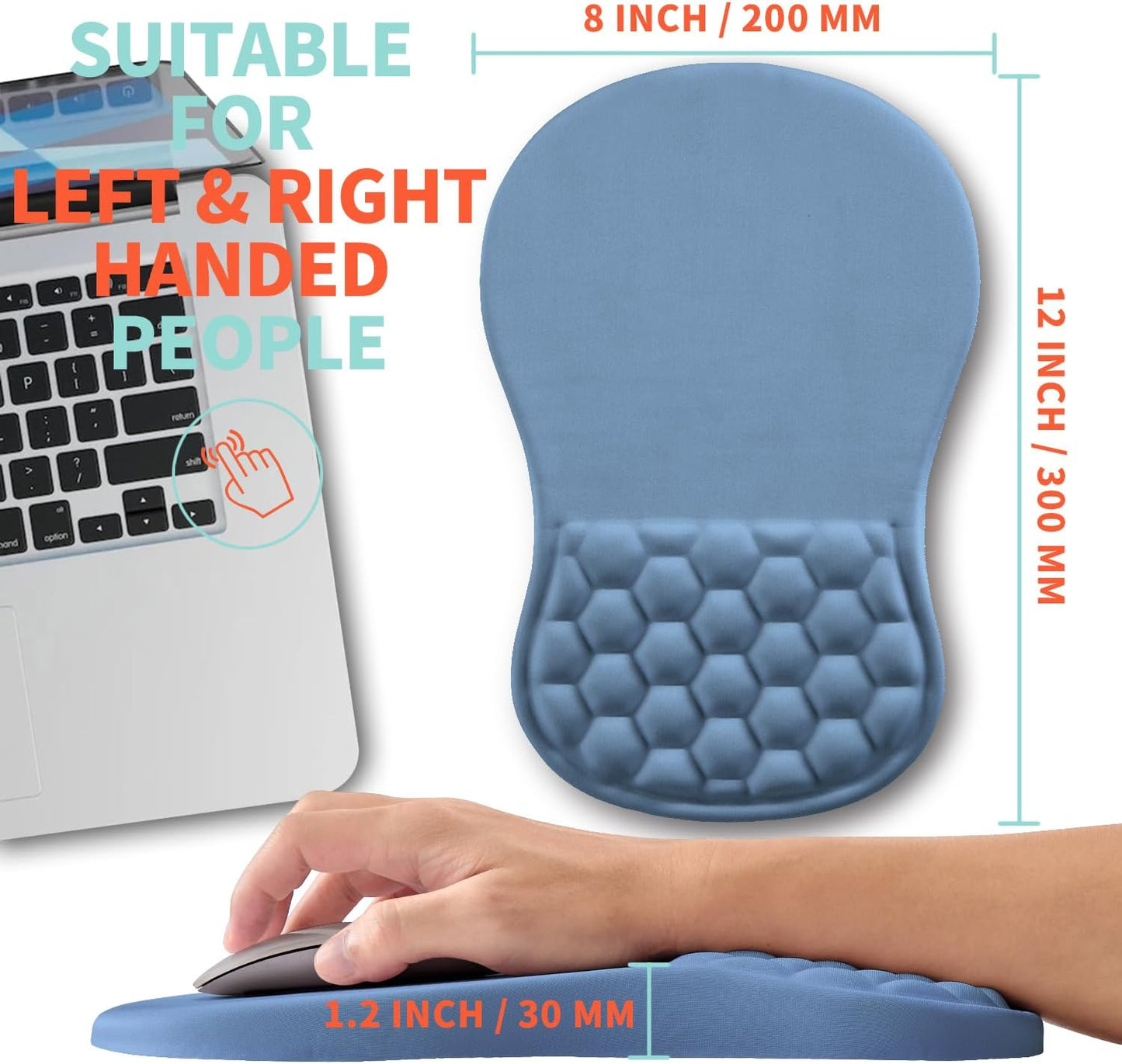 Ergonomic Mouse Pad Wrist Support with Memory Foam Massage Bulge, Carpal Tunnel Pain Relief Mousepad Wrist Rest for Mouse(12x8 inch, Lake Blue)