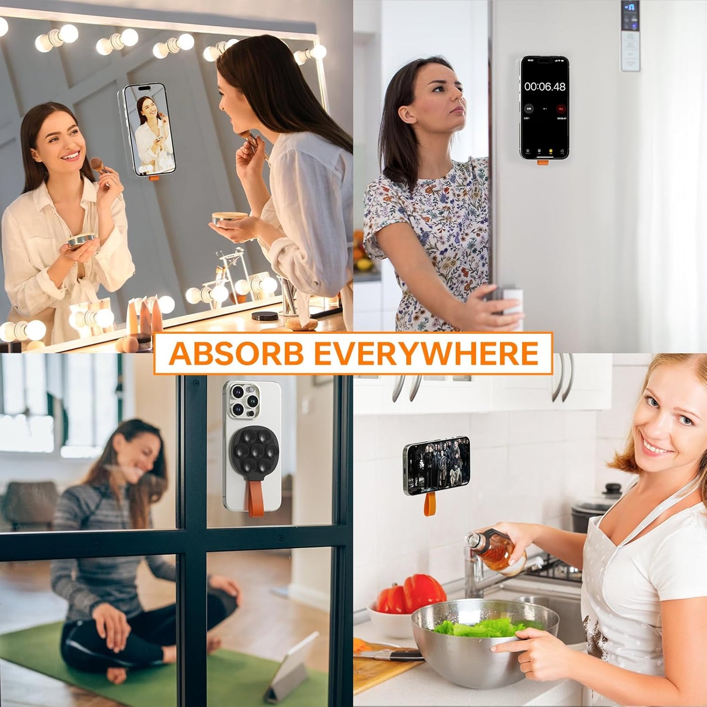 Magnetic Suction Cup Phone Mount, Ultra-Comfort Silicone Suction Grip Holder Stand for MagSafe, Hands-Free Mirror Shower Phone Holder Mount for TikTok/Video/Selfies/Shower