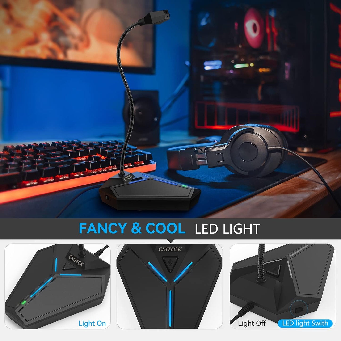 USB Computer Microphone, Plug &Play Desktop Omnidirectional Condenser PC Laptop Mic, Mute Button with LED Indicator, Compatible with Windows/Mac, Ideal for YouTube, Skype, Recording, Games(1.8m /6ft)