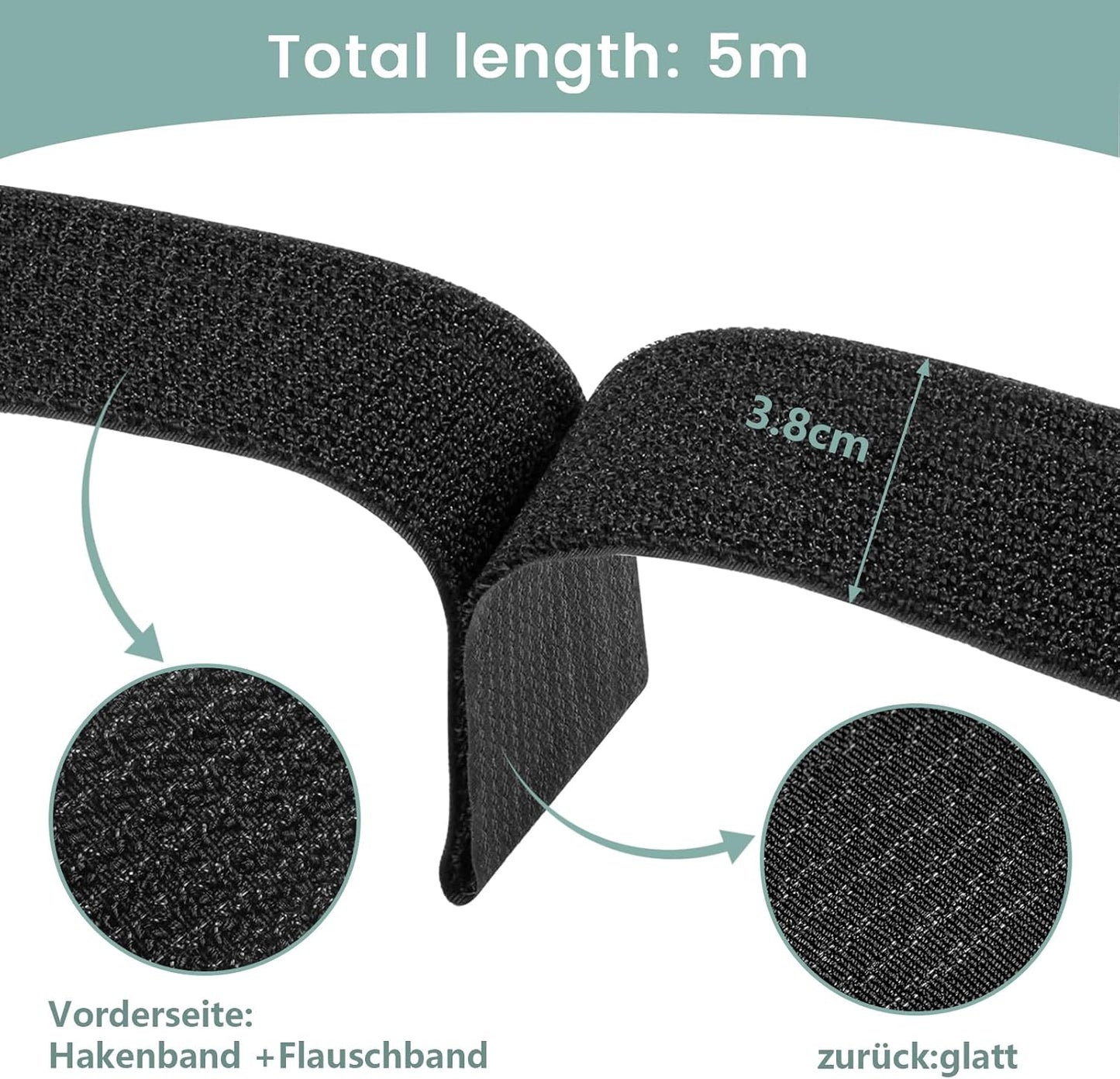 1.5In x 16Ft Cinch Straps Heavy Duty With 20 Buckles, Black Nylon Hook and Loop Straps, Reusable Long Cable Ties for Organizer or Storage