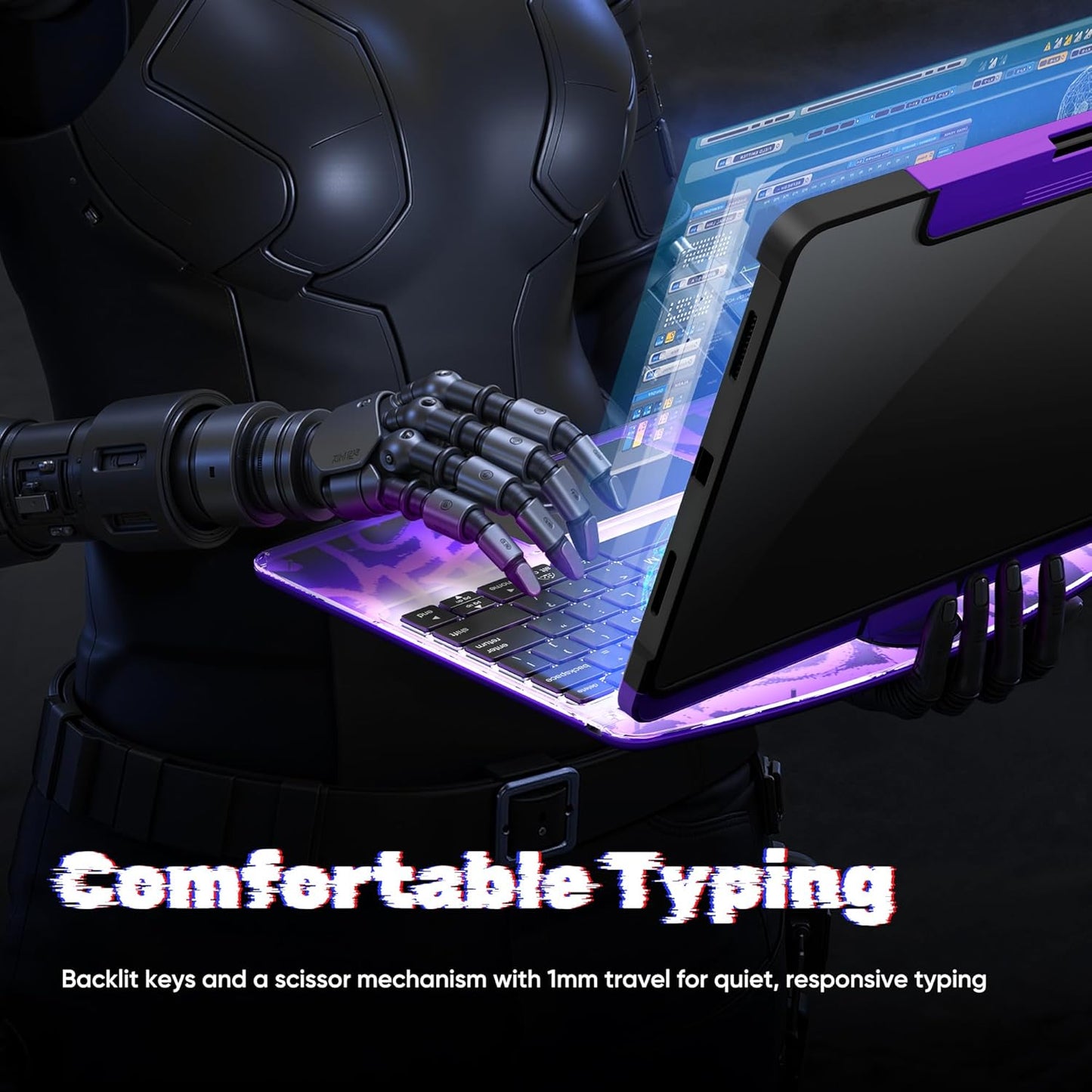 KITONE Transparent Case with Wireless Keyboard for iPad Air 13-in.(M3/M2, 2025/2024), 7 Colors Backlight, Trackpad, 360°Rotating Stand for iPad Pro 12.9-in (6/5/4/3 Gen), Tech Style