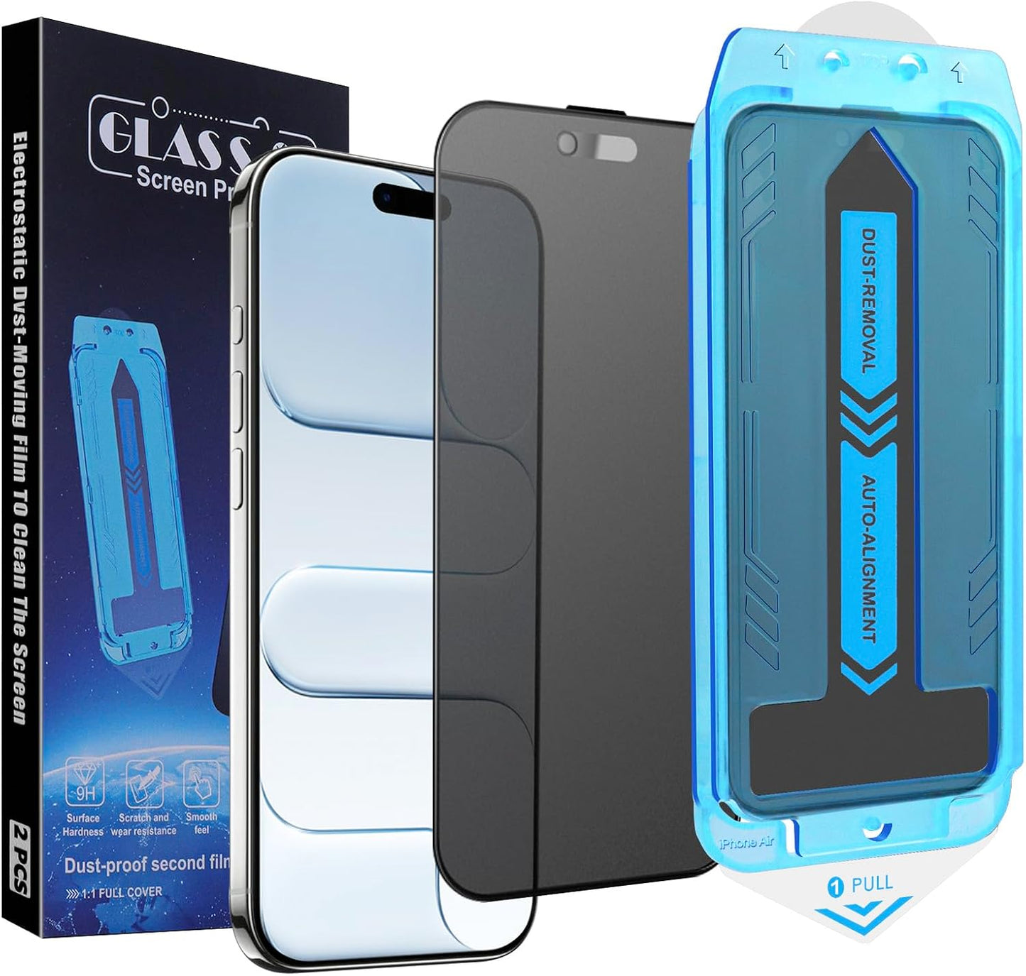 2-Pack Matte Privacy Screen Protector for iPhone Air 6.5-inch, 9H Tempered Glass, Full Coverage, Anti-Fingerprint, Auto Dust-Elimination, No Bubble, Easy Installation