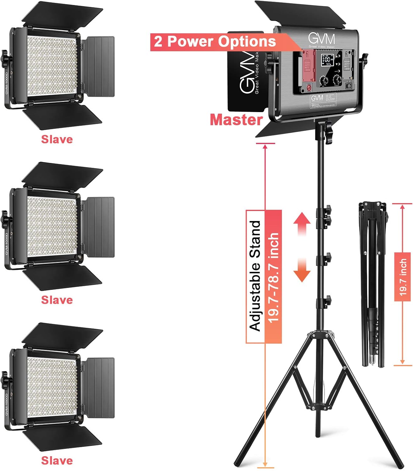 RGB Full Color LED Video Light, GVM 3 Pieces Photography Lighting Kit with APP Control, for YouTube Studio, Video Shooting, 3200-5600K/CRI 97/8 Kinds of The Scene Lights, with U Bracket and Barn Door