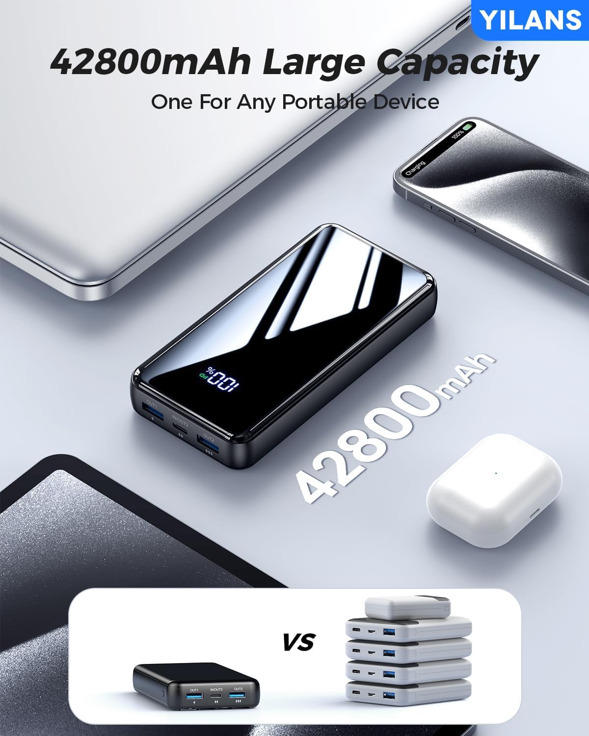 Portable Charger,42800mAh Power Bank Built-in Cable,22.5W PD USB C in & Out Fast Charging, External Battery Pack 6 Output & 2 Input, Travel Phone Charger for iPhone 16/15/14/13/12, Android (Black)