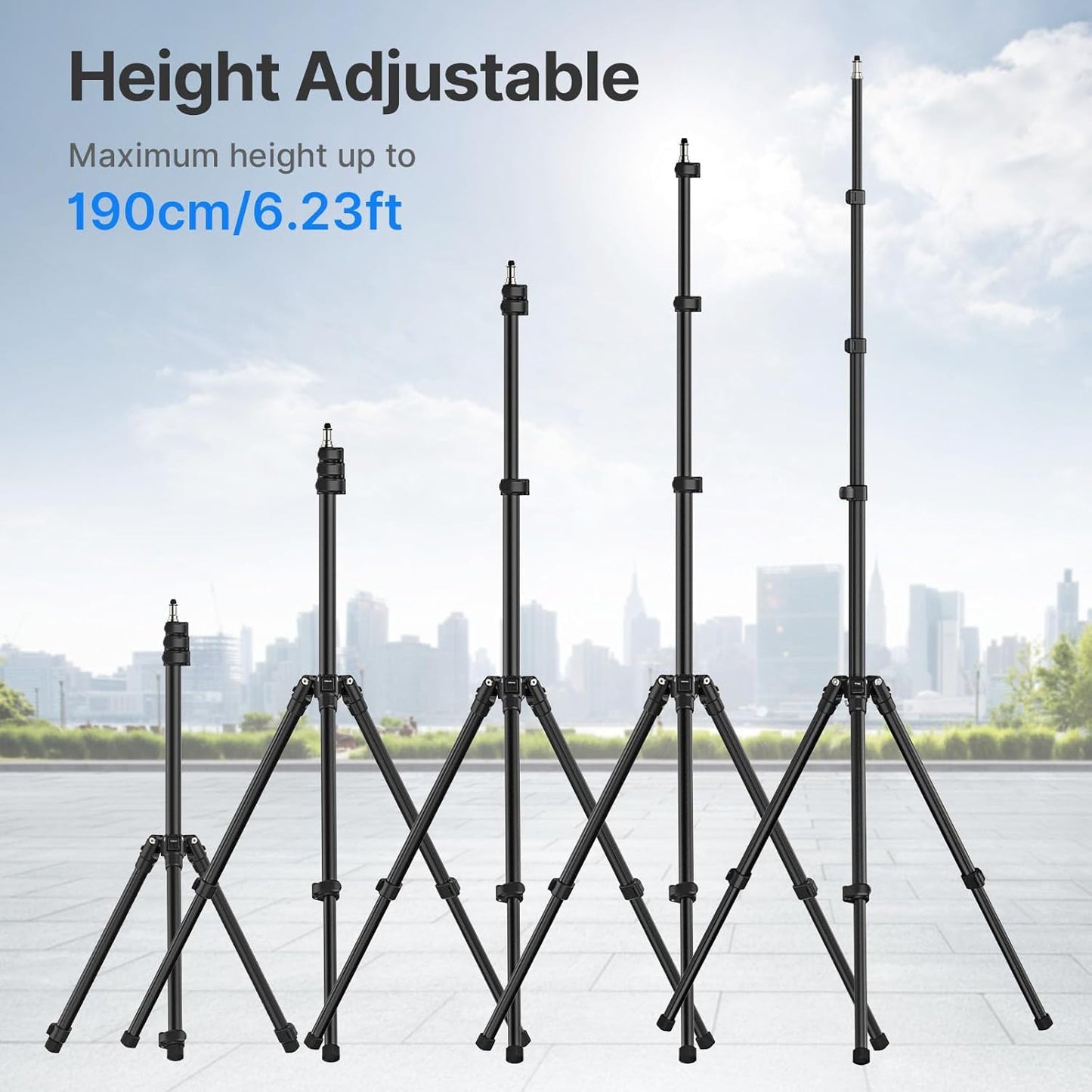 ULANZI Black Aluminum Light Stand, 6.32ft Extendable Tripod for Strobe Lights, Webcams, Cameras & Softboxes