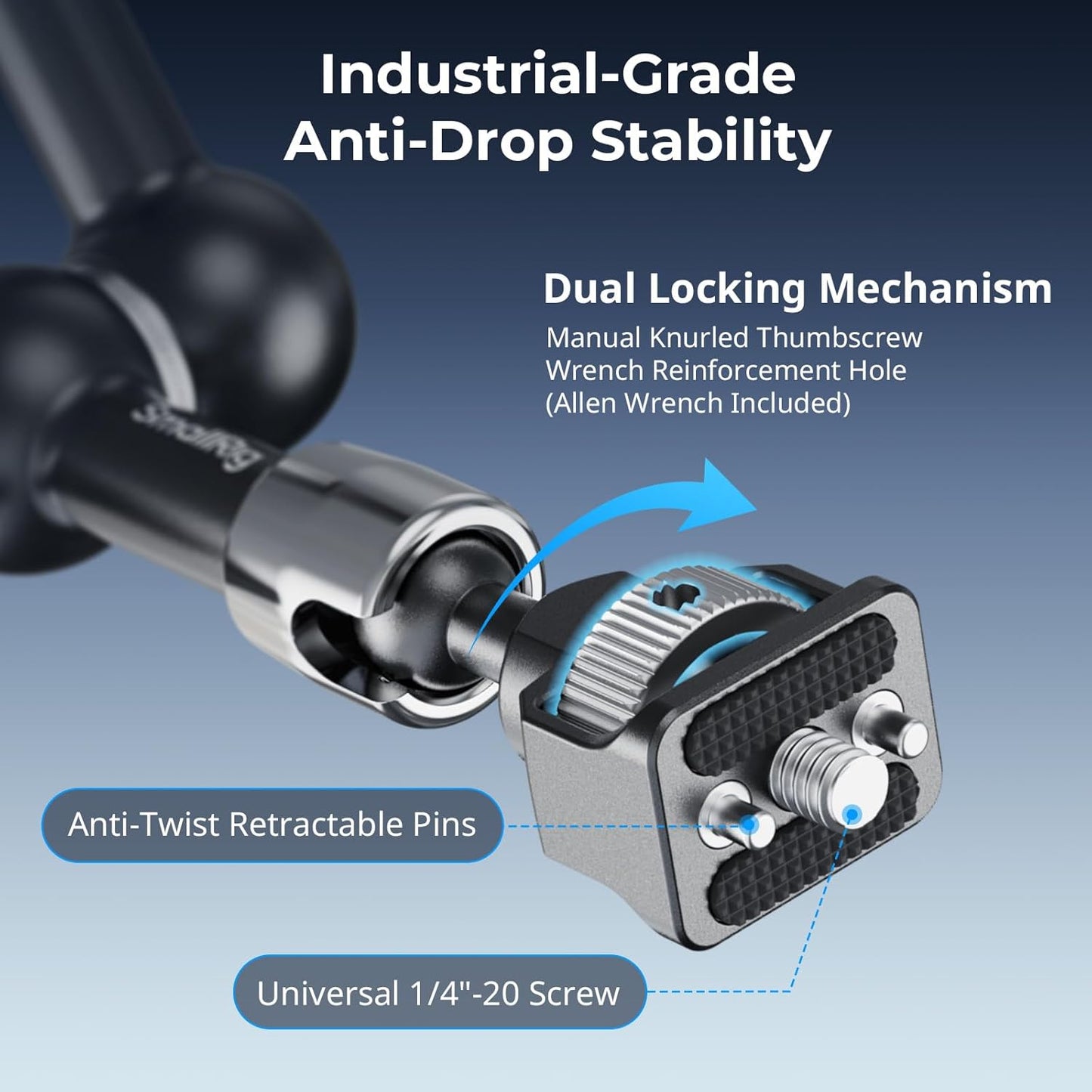 SMALLRIG 7 Inch Magic Arm with Crab-Shaped Clamp, Arm with 1/4"-20 Screw and Retractable Pins, for Action Cameras, Monitors, Video Lights, and Microphones - 5310