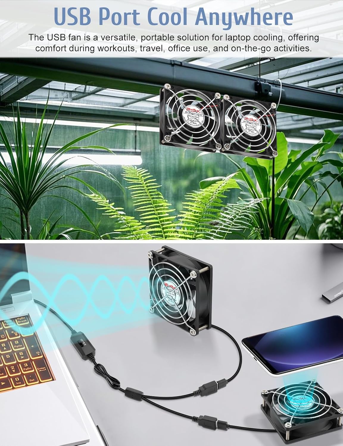 Wathai 80mm x 80mm x 25mm USB Fan 5V for Computer Laptop Router DVR Xbox Cooling 2 Packs