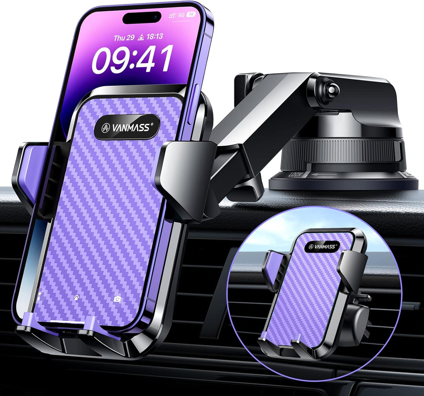 VANMASS [2024 Upgrade Phone Holders for Your Car [Super Suction Cup] Cell Phone Mount Car DashWindow Vent Desk Fit for iPhone 15 Pro Max 14 13 Universal Handsfree Automobile Vehicle Cradle，Purple