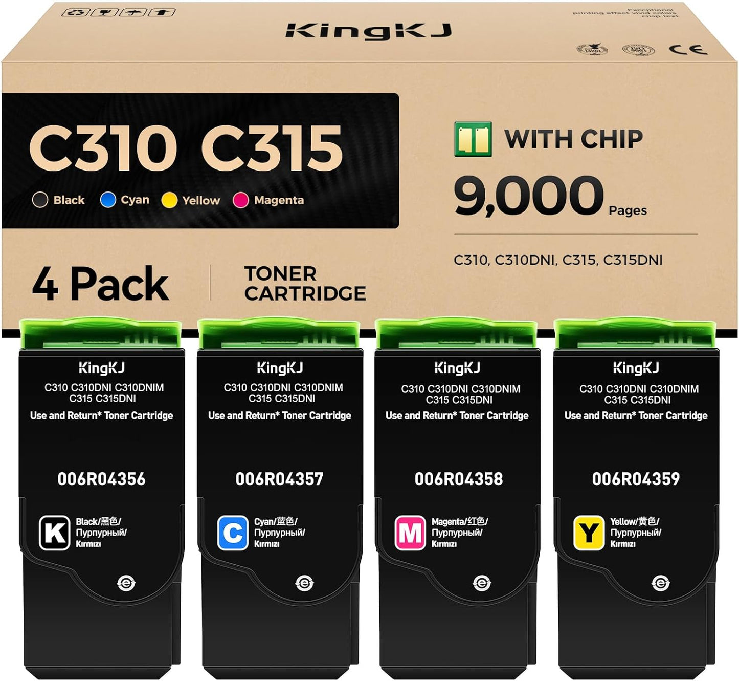 C310 C315 Toner Cartridge Set 4-Pack with chip High-Yield 006R04356 006R04357 006R04358 006R04359 Replacement for Xerox C310 C310DNI Versalink C315 C315DNI Color Printer Ink Black Cyan Magenta Yellow