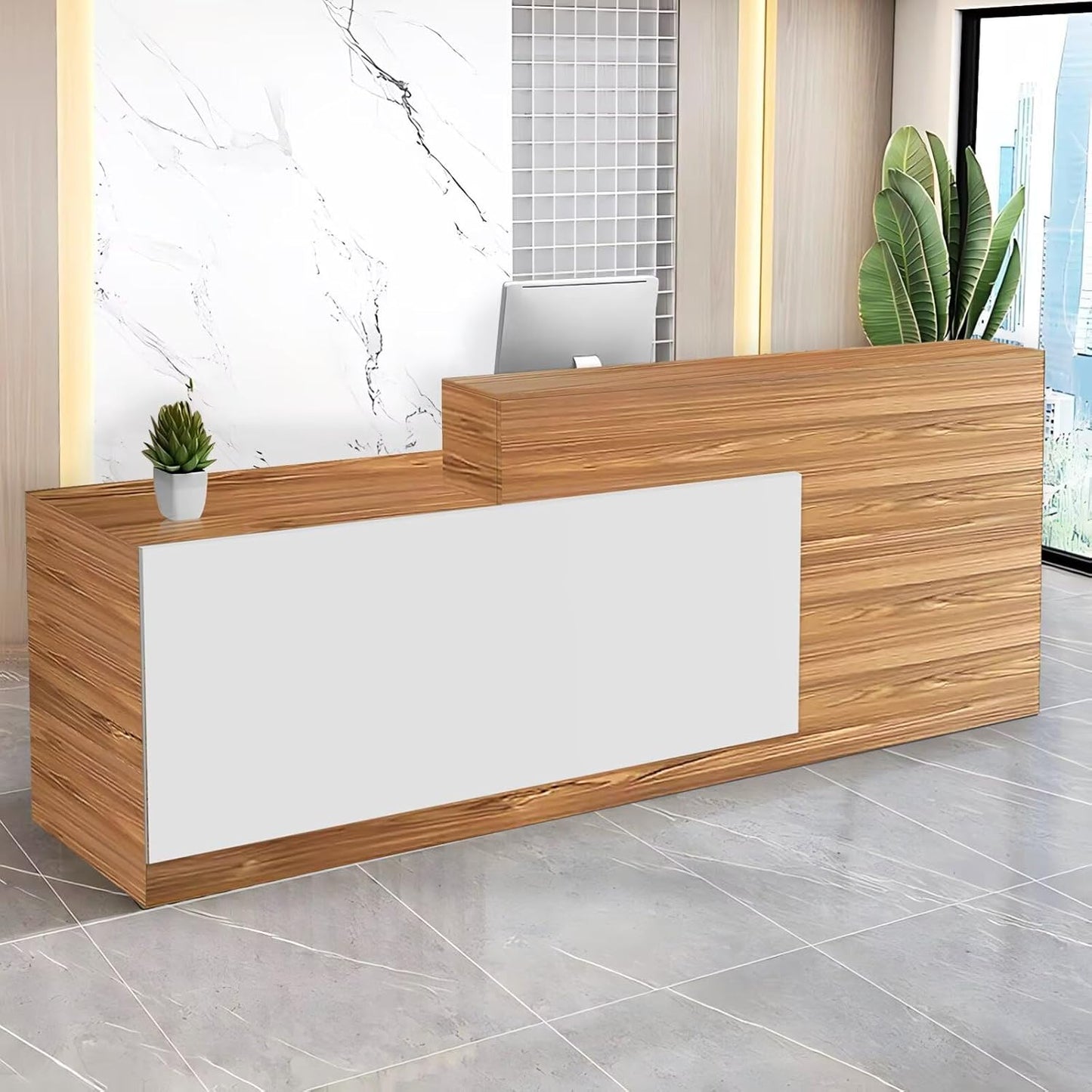 Reception Desk with Counter Modern Checkout Counter with Lockable Drawer Keyboard Tray Receptionist Desk for Office Salon Reception Table S Left 51inch/130cm