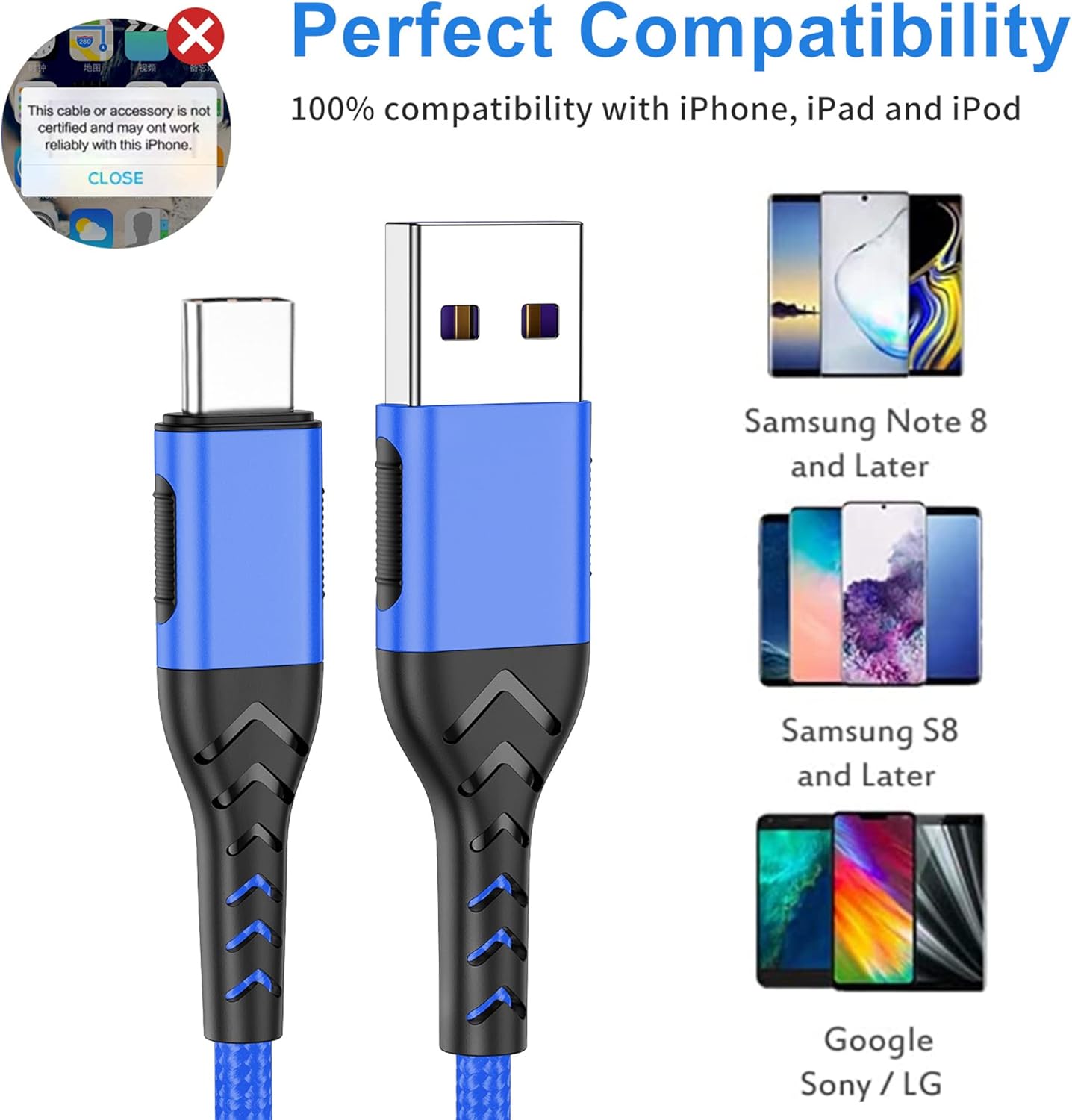 Durcord USB C Charger Cable, Upgarded 2Pack 10ft Fast Charging 10 Feet USB Type C Charging Cord Cable, 10 Foot Type C Charger Braided USB Cable Compatible with iPhone 15/Pro/Plust/Max-Blue