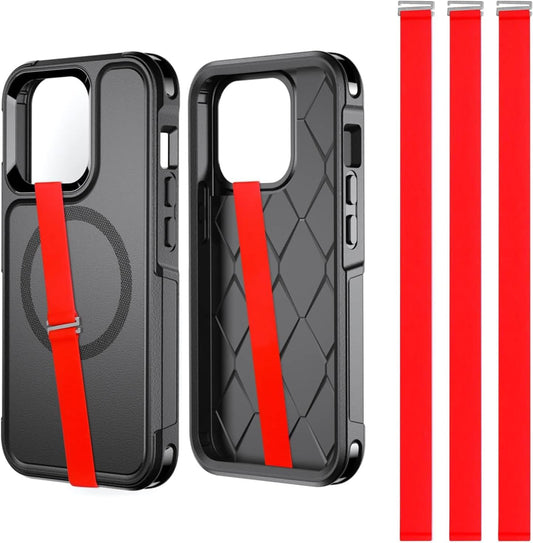 Silicone Phone Strap Holder for Hand, 3pcs Grips for Case with Clip of Phone Finger Grip Strap as Loop Holder for iPhone 15/15 Pro, Android(230, 3 Red)
