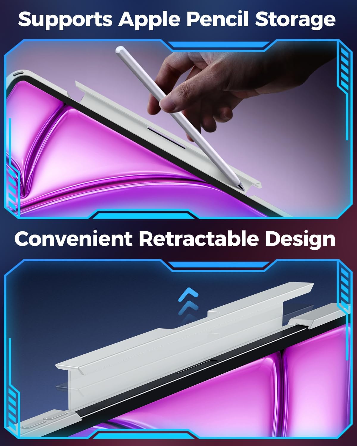 SIEBITU Clear Wireless Keyboard Case for iPad Air 13-inch (M3 2025/M2 2024) & iPad Pro 12.9-inch 6th 5th 4th 3rd Gen with Pencil Holder, Multi-Touch Trackpad & 7-Color Backlit, 360°Rotating, White